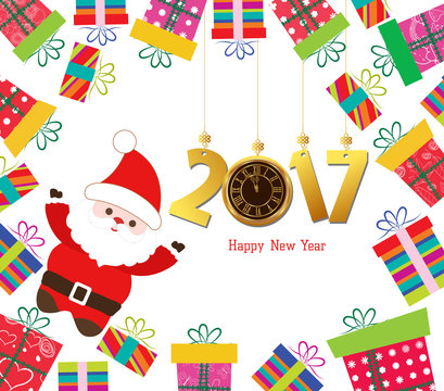 Happy new year 2017 Santa claus with gifts