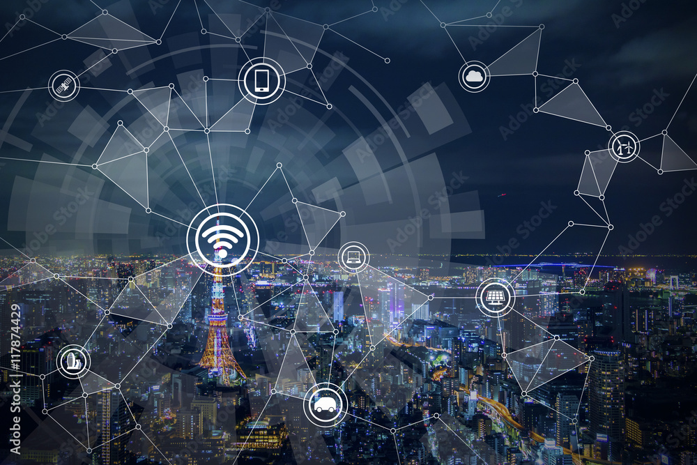 Leinwandbilder smart city and wireless communication network, IoT(Internet of Things),CPS(Cyber-Physical Systems), ICT(Information Communication Technology), abstract image visual