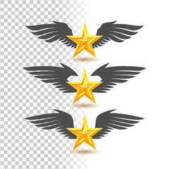 Gold star, decorated with golden wings.