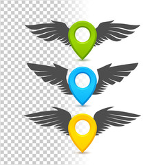 Pointer icon, decorated with golden wings.