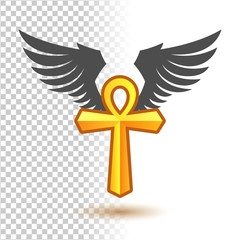 Gold ankh, decorated with gray wings.