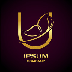 Abstract letter U logo,Butterfly Gold, beauty and fashion logo