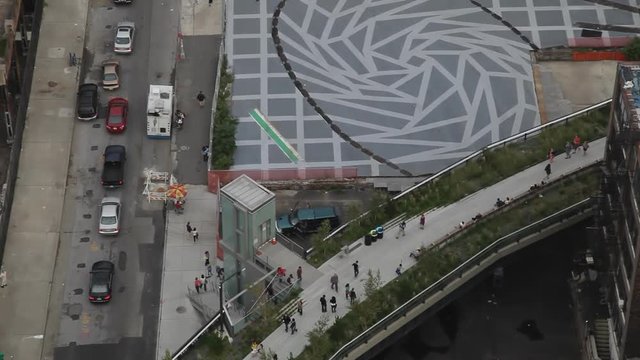 looking down onto the new highline park in new york