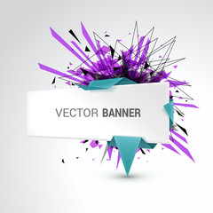 Origami vector banner. White banner wrapped with colored paper.