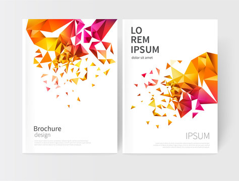 Scatter Triangles / Vector White Business Brochure Cover Template.modern Abstract Geometric Background Orange, Yellow, Purple And Red Triangles.