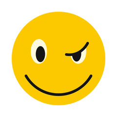 Devious smiley icon in flat style isolated on white background. Facial expressions symbol