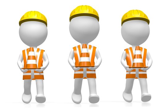 3D workers holding traffic cones
