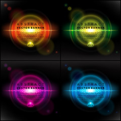 Abstract vector banner set of 4. Colorful and glossy on the black panel. Vector illustration. Eps10.