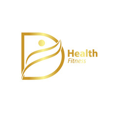 Abstract letter D logo design template with Health Fitness Logo gold