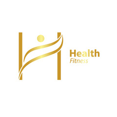 Abstract letter H logo design template with Health Fitness Logo gold