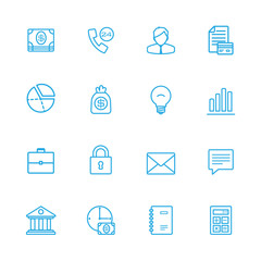 Finance and banking blue line icons