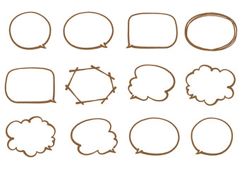 ペンで書いたようなふきだし　セット素材　手書き風　白背景