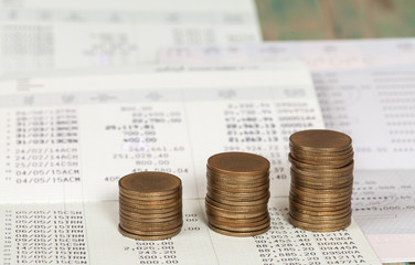 Saving account from bank with coin for financial and loan