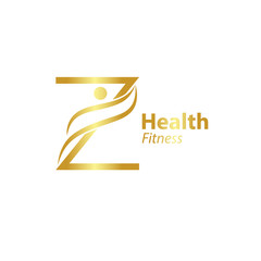 Abstract letter Z logo design template with Health Fitness Logo gold
