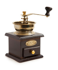 Traditional wooden coffee mill grinder