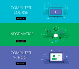 Computer Course. Informatics. Computer School. Vector banners te