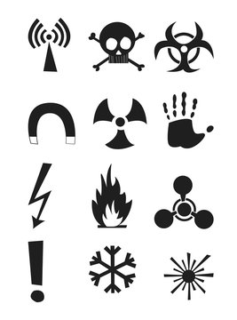 Signs of chemical effects on human, radiation, radiation and explosives. Icons. Vector