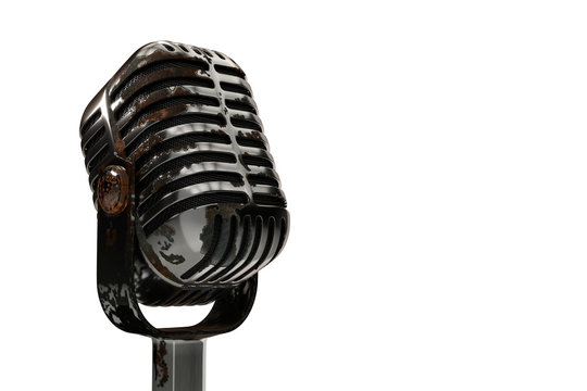 3d illustration old rusty microphone on a white background