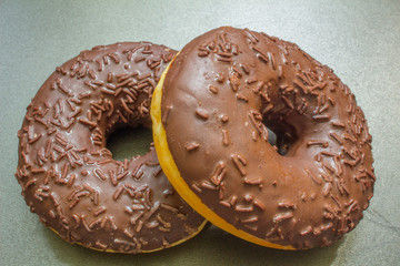 chocolate donut. Sweet icing sugar food. Dessert colorful snack.