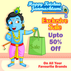 Krishna with bag shopping for Janmashtami sale