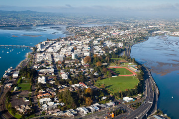Aerial view of Tauranga City and Harbour, New Zealand