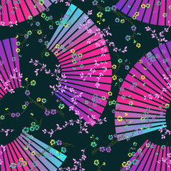 vector pattern with cherry blossom and fans