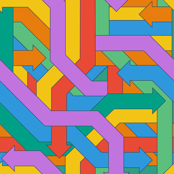 Seamless Pattern Of Colorful Intertwined Arrows.