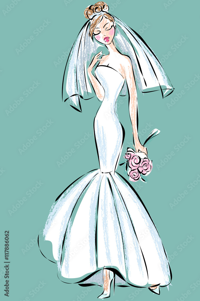 Wall mural beautiful bride in wedding dress