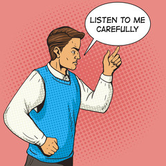 Man gesturing and argues pop art vector