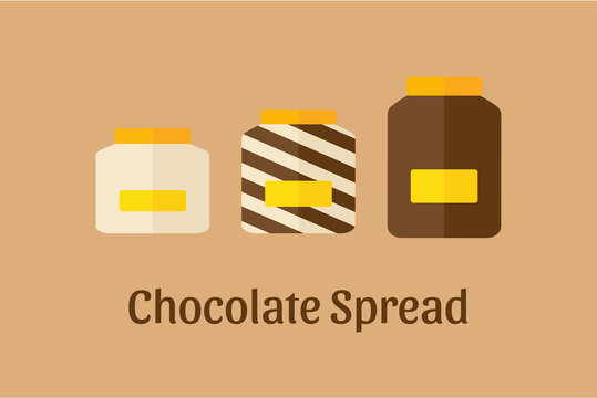 Vector illustration of different Chocolate Spread jars: white, brown dark and mixed 