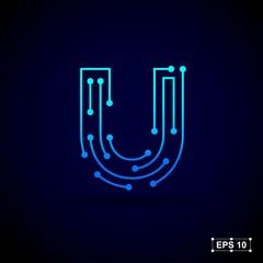 Letter U logo design template,Technology abstract dot connection cross vector logo icon circle logotype