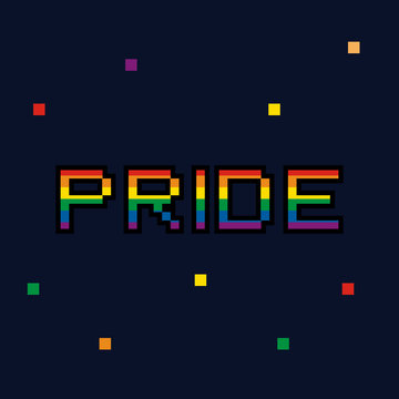 Vector 8 bit Pride color pixel retro card