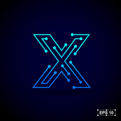Letter X logo design template,Technology abstract dot connection cross vector logo icon circle logotype