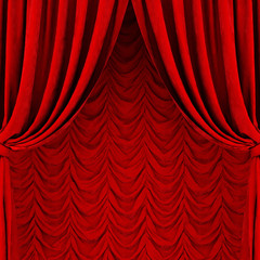 Red curtain and drapes. 3D rendering