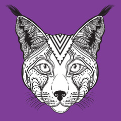 Vector Illustration of an Ornamental Ethnic Lynx Head. head Siberian lynx. suitable for logo print T-shirt