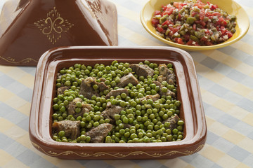 Moroccan dish with meat and green peas