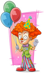 Cartoon happy redhead clown with balloons