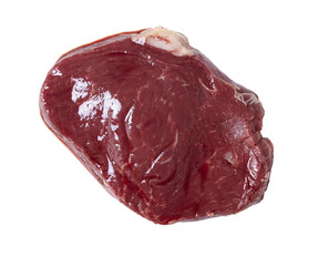 A cut of raw rump steak meat isolated on a white background