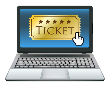 laptop with ticket on screen