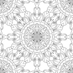 Coloring pages for adults.Decorative hand drawn doodle nature ornamental curl vector sketchy seamless pattern.