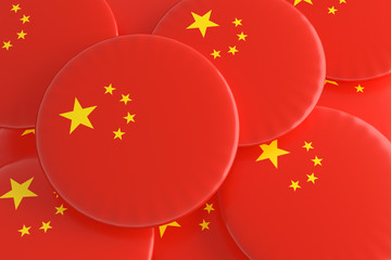 Pile of China Flag Badges, 3d illustration