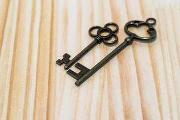 Key on wooden background