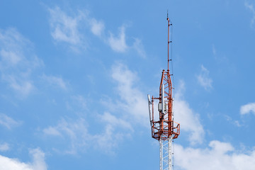 High telephone pole under clear sky