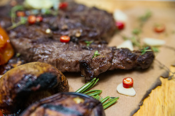 Beef steaks cut with knife