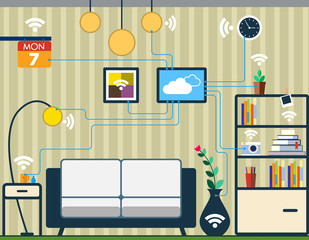 Flat designed banners for web design. Smart Home. Living room - 117895269