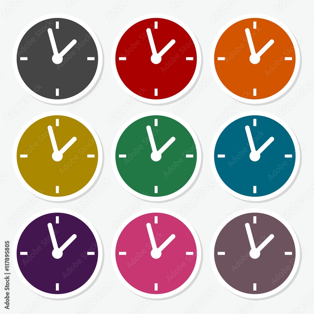 Poster flat clock icon set on round color background