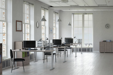 Elegant office interior . Mixed media
