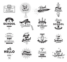 Back to school typographic labels set.