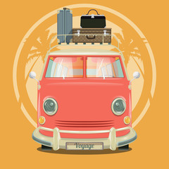 Minibus with suitcases and palm trees vector