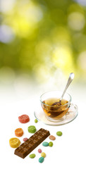 image of tea and candy close up